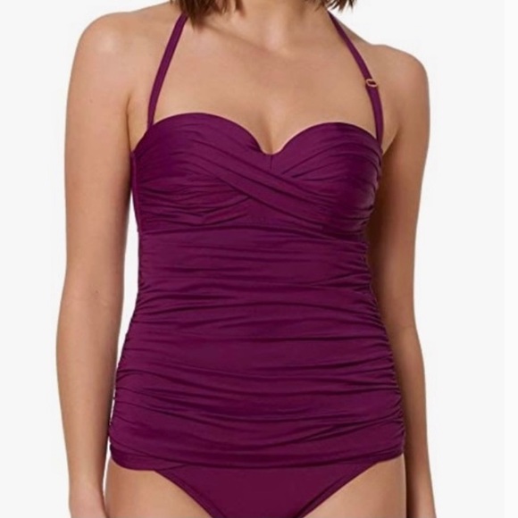 NWT Bleu Rod Beattie Purple Shirred Tankini Swim Top Size 6 - Picture 1 of 9